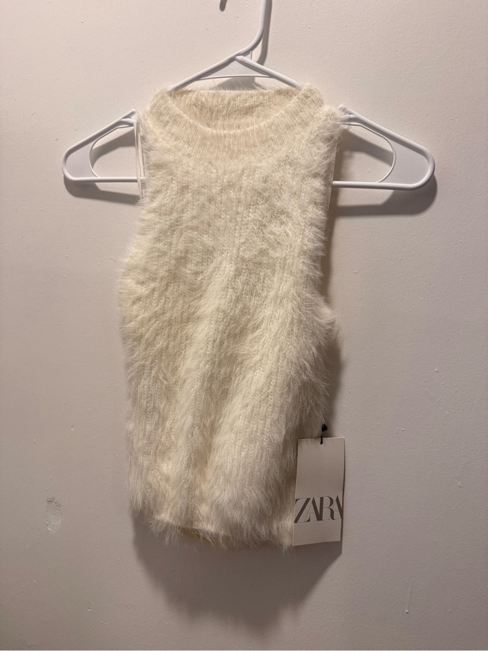 ZARA Cream Fluffy Ribbed Knit Tank